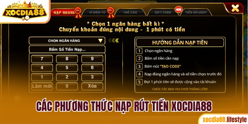 Các phương thức nạp rút đa dạng tại cổng game